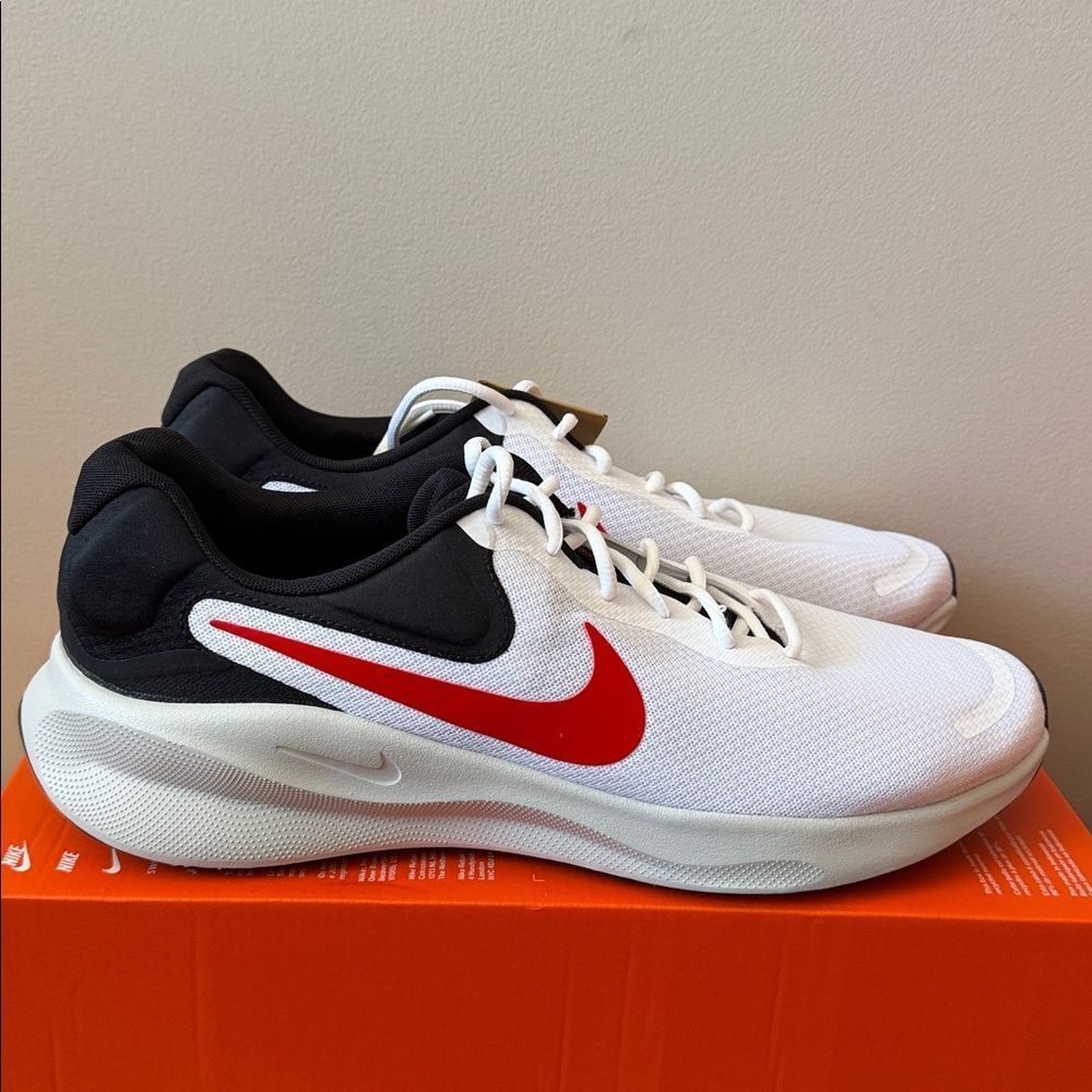 Nike Revolution 7 White Fire Red FB2207-102 Men’s Size 14